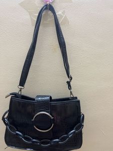 Black Croc Embossed Shoulder Bag