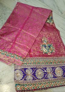 Pink Embroidered Unstitched lehenga choli material
