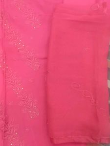 Pink Embroidered Dress Material