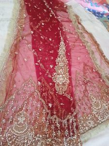 Maroon &amp; Gold Embroidered Fabric