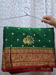 Elegant Green & Gold Peacock Saree