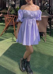 Gingham Puff Sleeve Mini Dress