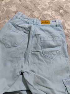 Light Blue Wide Leg Cargo Jeans