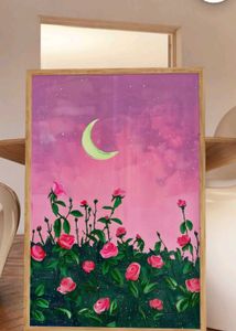 Dreamy Moon &amp; Roses Framed Art Print
