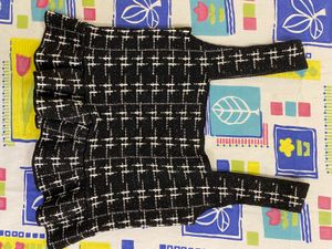 Zara Plaid Black &amp; White Formal Top