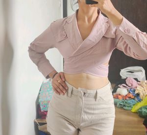 Beautiful Tie Back Wrap Crop Shirt Top