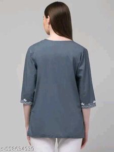 Embroidered Grey Tunic Top