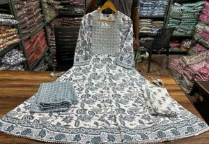 Cotton Subtle anarkali Kurti Dupatta And Pant Set