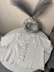 White Lace-Up Crop Top