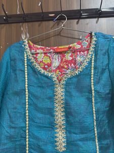 Teal &amp; Pink Kurta Set