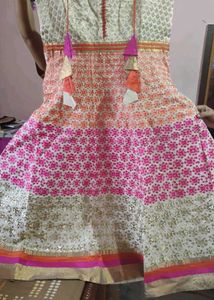 Pink &amp; Gold Patterned Anarkali Dress
