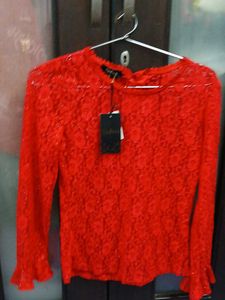 Red Lace Top With Sparkles - Size XL