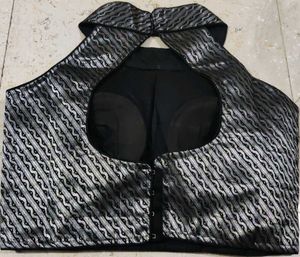 Black and silver brocade halter neck blouse