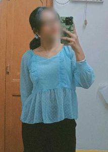 Chic Light Blue Ruffled Top