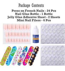 Store2508 Press on French Nails Set 24 Pcs
