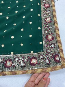 Green Saree with Embellished Blouse