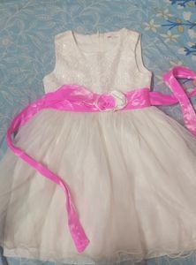 Girl's Party Dress - White & Pink