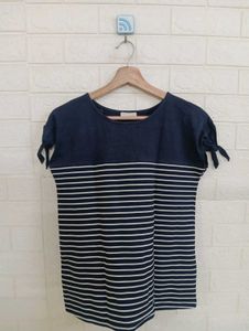 Striped Knot-Sleeve Top