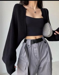 Black Knit Shrug with Balloon Sleeves
