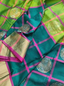 Green & Pink Checkered uppada silk Saree