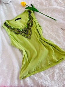 Green Embellished Tank Top Y2K Core