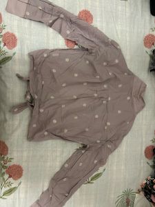 Floral Embroidered Shirt (knot tie crop top)