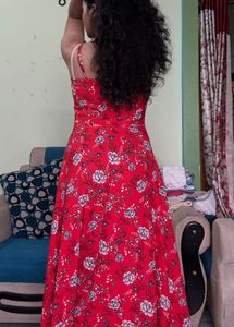 Red Floral Slip Dress with Slit❤️‍🔥