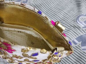 Embroidered Floral Clutch with Chain Strap