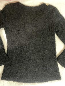 Fuzzy Polka Dot sweater with Lace Collar