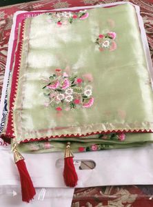 light pista colour new saree with blouse piece