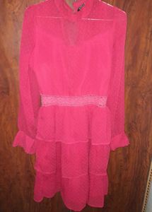 Women Red Self Design Fit and Flare Dress