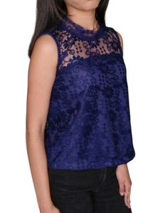 Navy Blue Crop Top with Elegant Net Detail