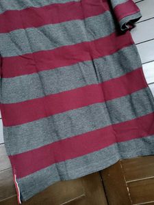Mast &amp; Harbour Men Red Grey Striped Polo TShirt