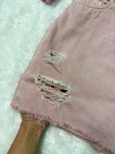 H&amp;M Pink Denim Distressed Skirt