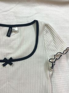 Ribbed Top with Bow Detail