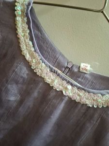 Lavender Organza Pearl-Collar Blouse