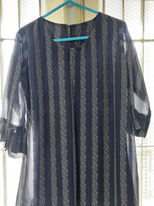 Striped Sheer Sleeve Dress (Size-M)