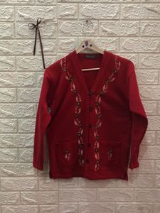 Red Embroidered Cardigan