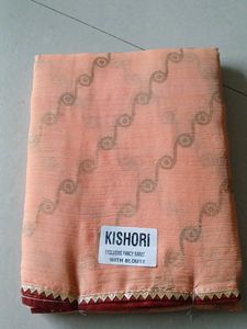 Foil Print Peach Saree With Gotapati Border