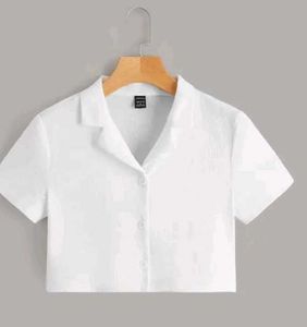 White Cropped Button-Up Top