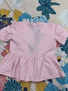 Pink Gingham Peplum Top
