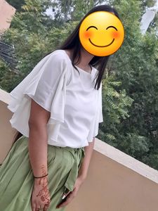Cord Set ( White Top And Olive Green Plazzo)
