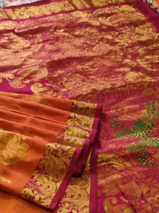 Traditional yellow and maroon Silk Saree
