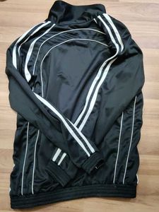 Black Track Jacket with White Stripes