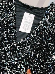 Shein Party Silver Puff Sleeves Embellished Dress