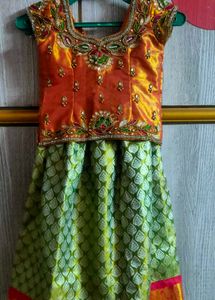 A Maggam Blouse With Beautiful Pattu Langa