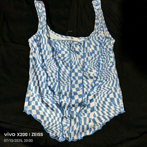 I. Blue &amp; White Checkered Corset Top