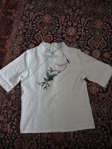 Embroidered Mandarin Collar Top