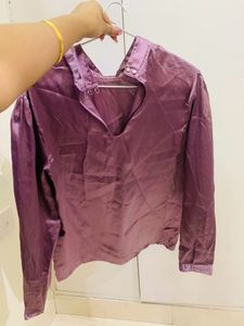 Mauve Satin Shirt For Office Wear
