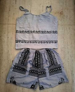 Blue Co-ord set with embroidery